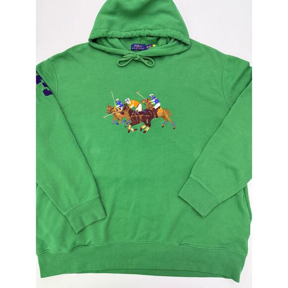 Polo Ralph Lauren green triple pony fleece hoodie - size 2X - Picture 2 of 8